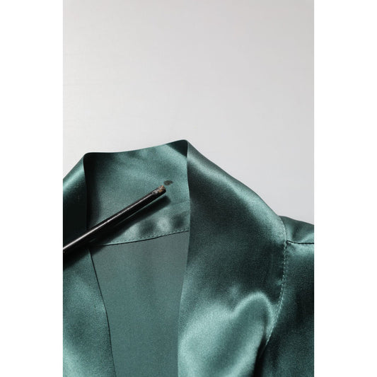 Dolce & Gabbana Dark Green Silk Satin Blouse Neck Tie Top