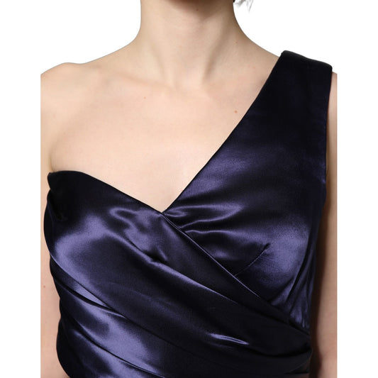 Dolce & Gabbana Navy Blue One Shoulder Evening Gown Dress