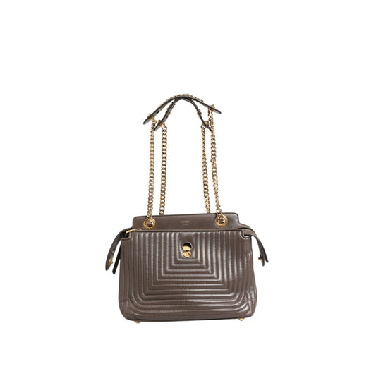 Fendi Brown Quilted Lambskin Leather Dotcom Click Small Shoulder Bag