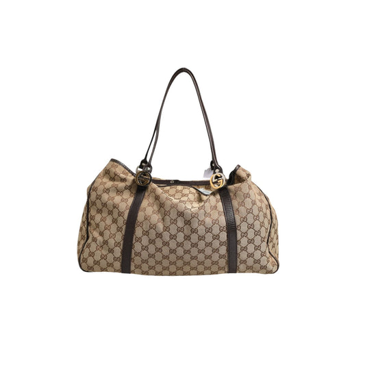 Gucci Beige and Black Canvas Twins Medium Tote Bag