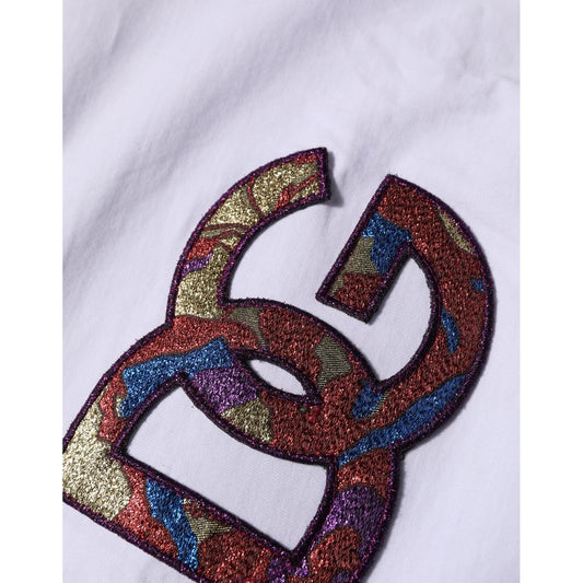 Dolce & Gabbana White Cotton DG Logo Patch Crew Neck T-shirt