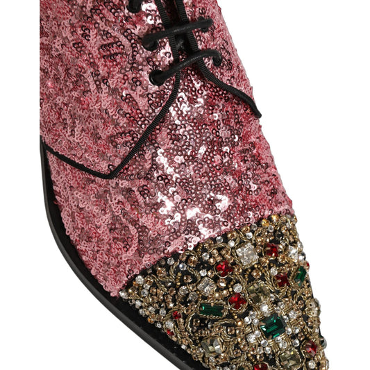 Dolce & Gabbana Pink Sequin Embellished Men Derby Dress Shoes