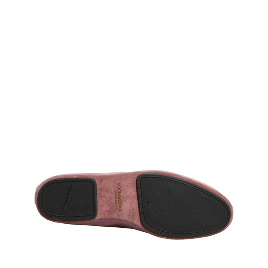 Dolce & Gabbana Pink Velvet Slip On Men Flats Loafers Shoes