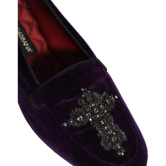 Dolce & Gabbana Violet Suede Embellished Dress Loafers Shoes