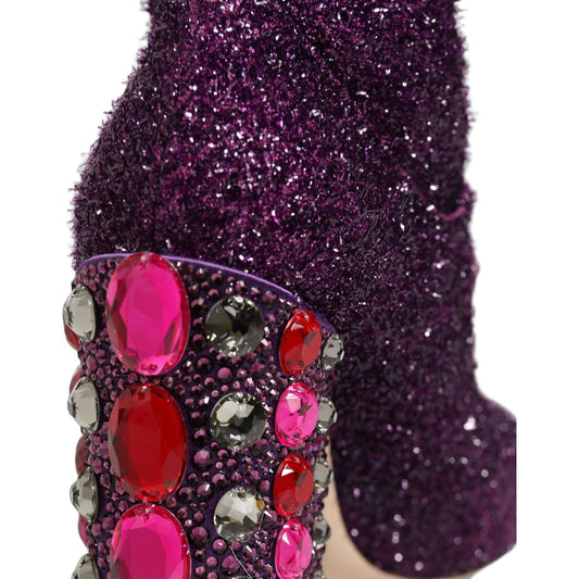 Dolce & Gabbana Purple Crystal Lurex Fantasy High Boots Shoes