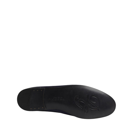 Dolce & Gabbana Navy Blue Satin DG Logo Dress Loafers Shoes