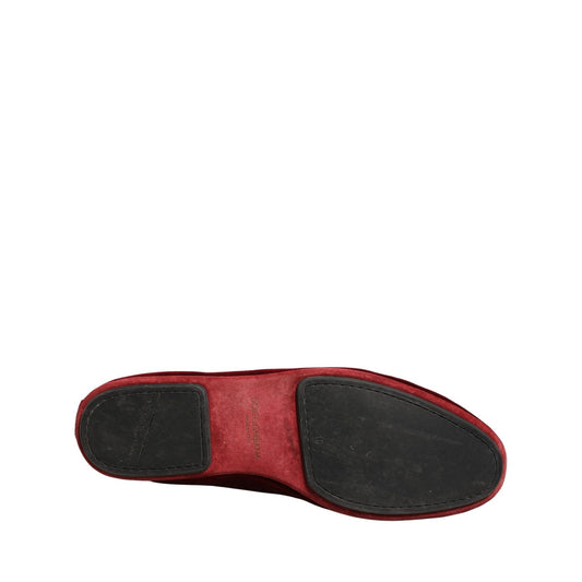 Dolce & Gabbana Maroon Velvet Slip On Men Flats Loafers Shoes