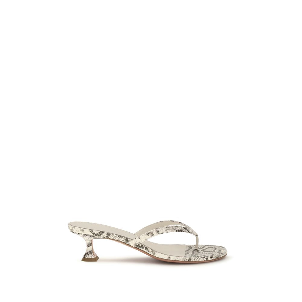 Amina Muaddi Gray Calf Leather Bos Taurus Flat Sandals
