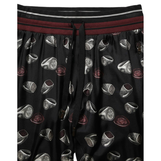 Dolce & Gabbana Pants Black Ring Print Silk Jogging Trousers