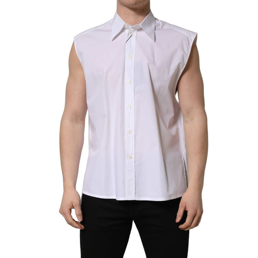 Dolce & Gabbana White Cotton Sleeveless Formal Dress Shirt
