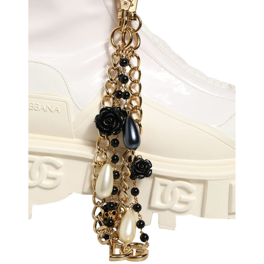 Dolce & Gabbana White Leather Rubber Logo Ankle Boots Shoes