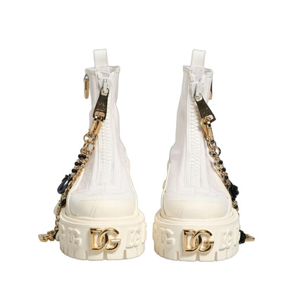 Dolce & Gabbana White Leather Rubber Logo Ankle Boots Shoes
