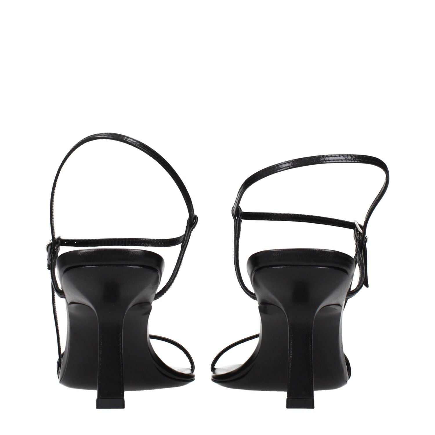 The Row Black Leather Stiletto Heel Sandals