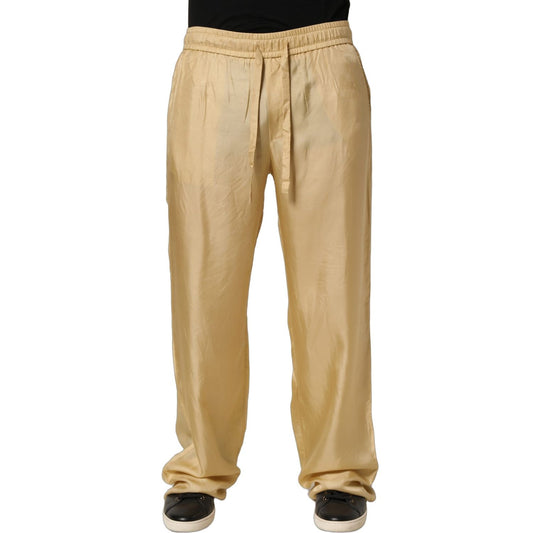 Dolce & Gabbana Yellow Straight Silk Mid Waist Chino Trouser Pants