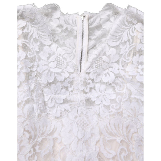 Dolce & Gabbana White Cotton Floral Lace Long Gown Dress