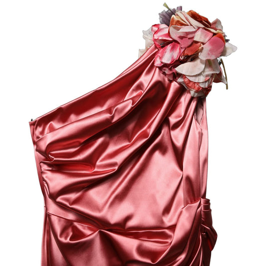 Dolce & Gabbana Pink Draped Midi Flower Appliques Dress