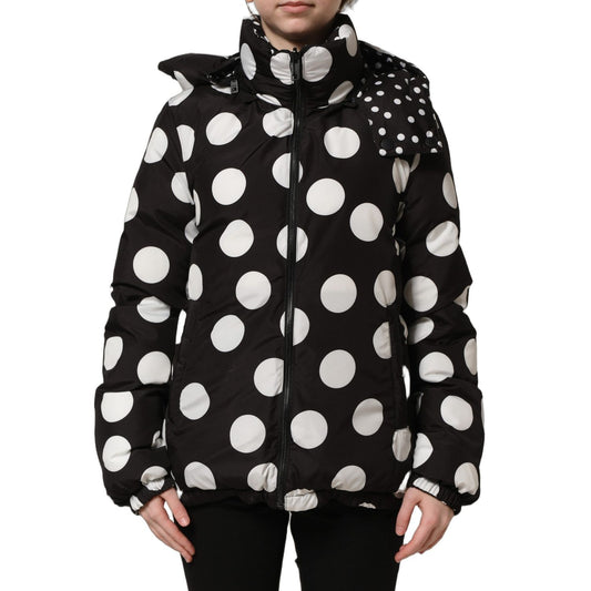 Dolce & Gabbana Black White Polka Dot Hooded Blouson Jacket