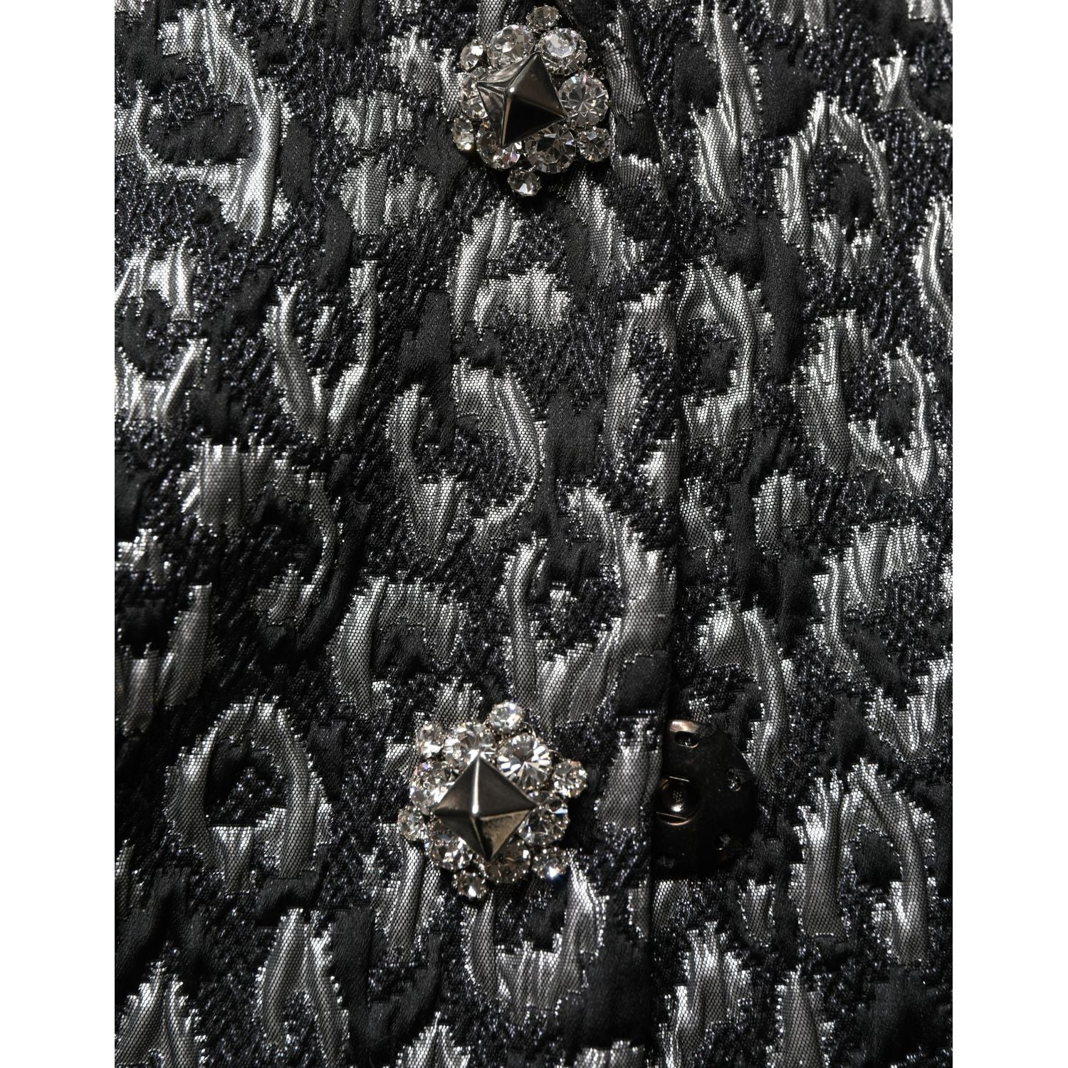 Dolce & Gabbana Black Silver Jacquard Leopard Coat Jacket