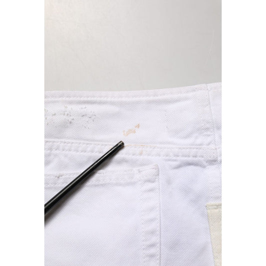 Dolce & Gabbana White Distressed Cotton Denim Mini Skirt