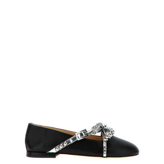 MACH & MACH Black Leather Ballet Flats