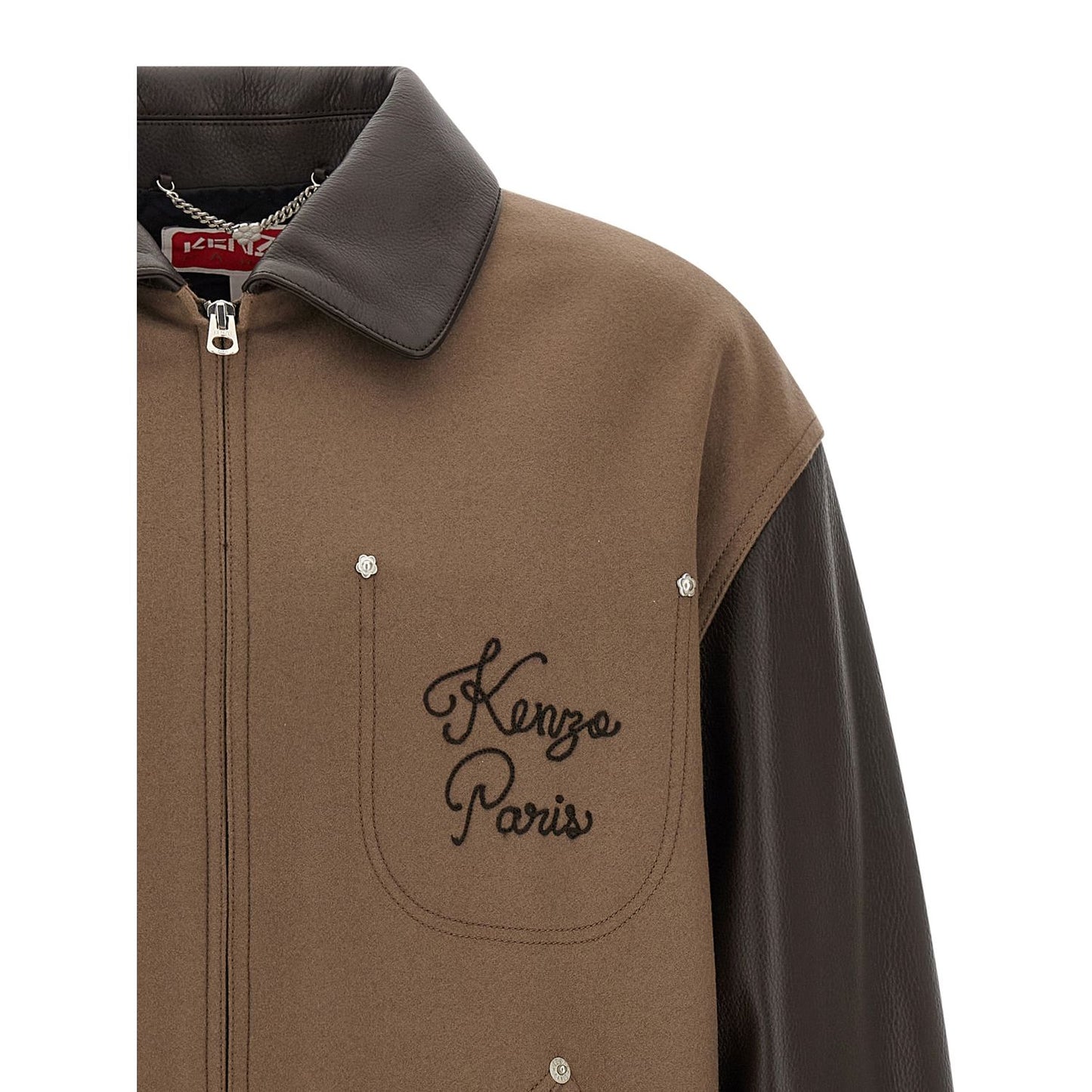Kenzo Brown Virgin Wool Leather Jacket
