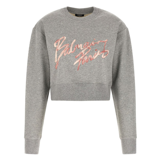 Balmain Gray Cotton Sweatshirt