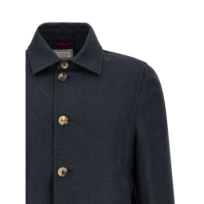 Brunello Cucinelli Blue Sisal Biker Jacket