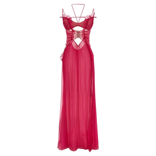 Nensi Dojaka Fuchsia Silk Long Dress