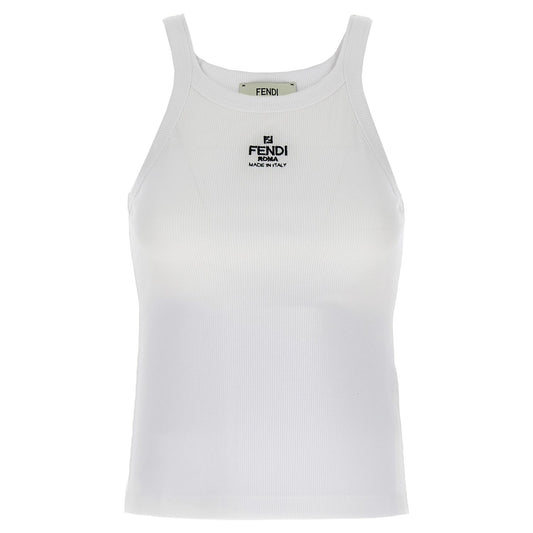 Fendi White Cotton Sleeveles T-Shirt