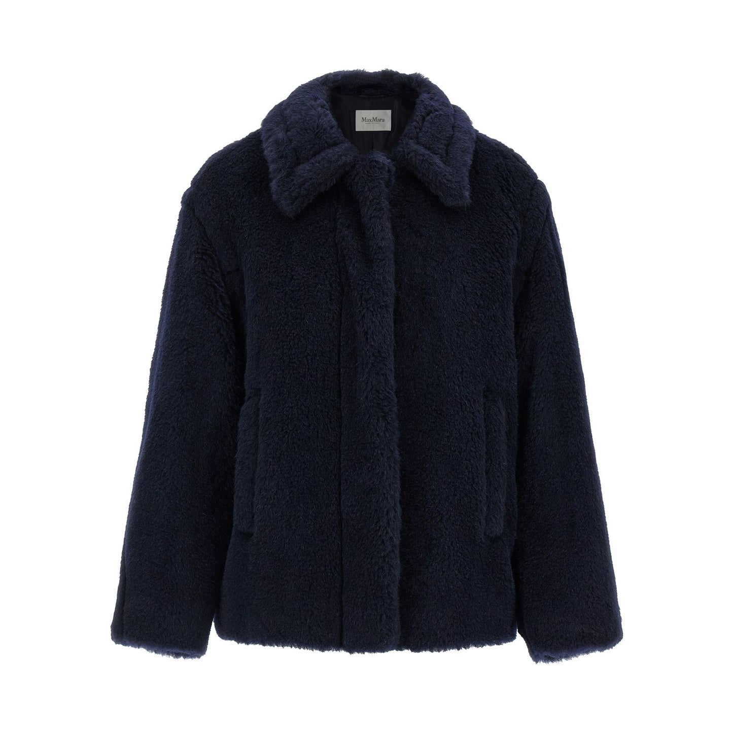Max Mara Blue Alpaca Leather Coat