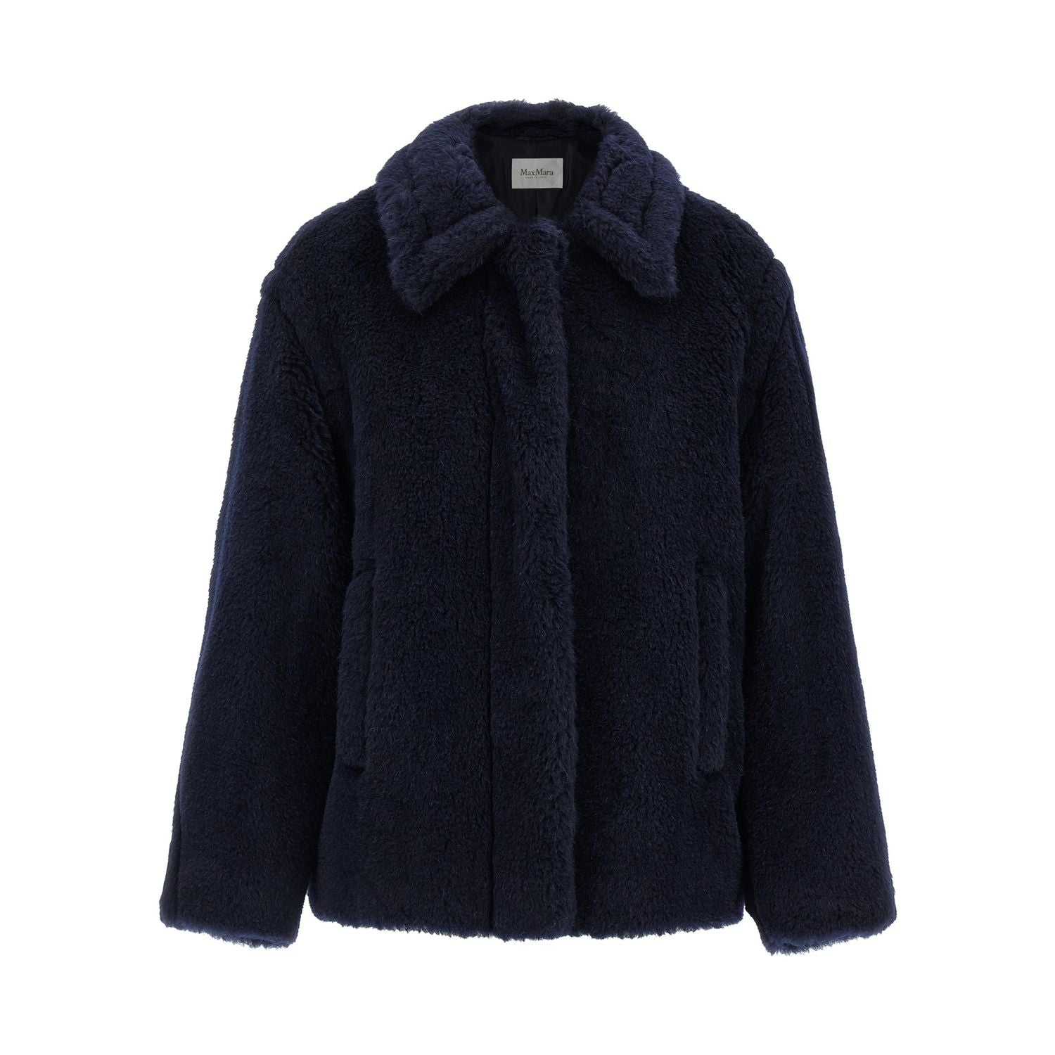 Max Mara Blue Alpaca Leather Coat