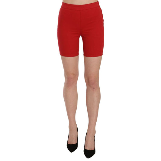 PINKO Red Mid Waist Cotton Stretch Slim Mini Shorts