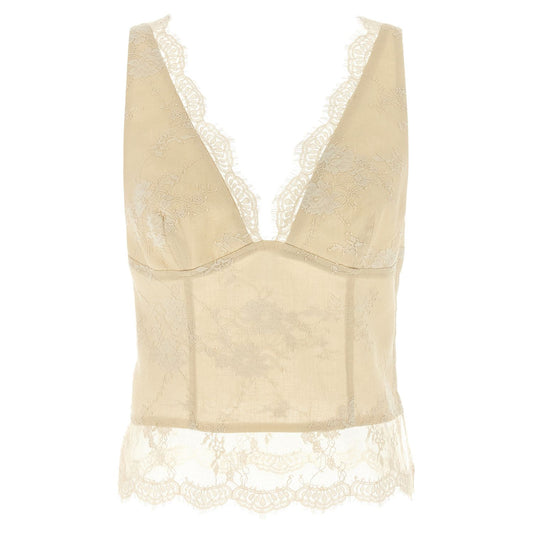 PINKO Beige Linen Tank Tops