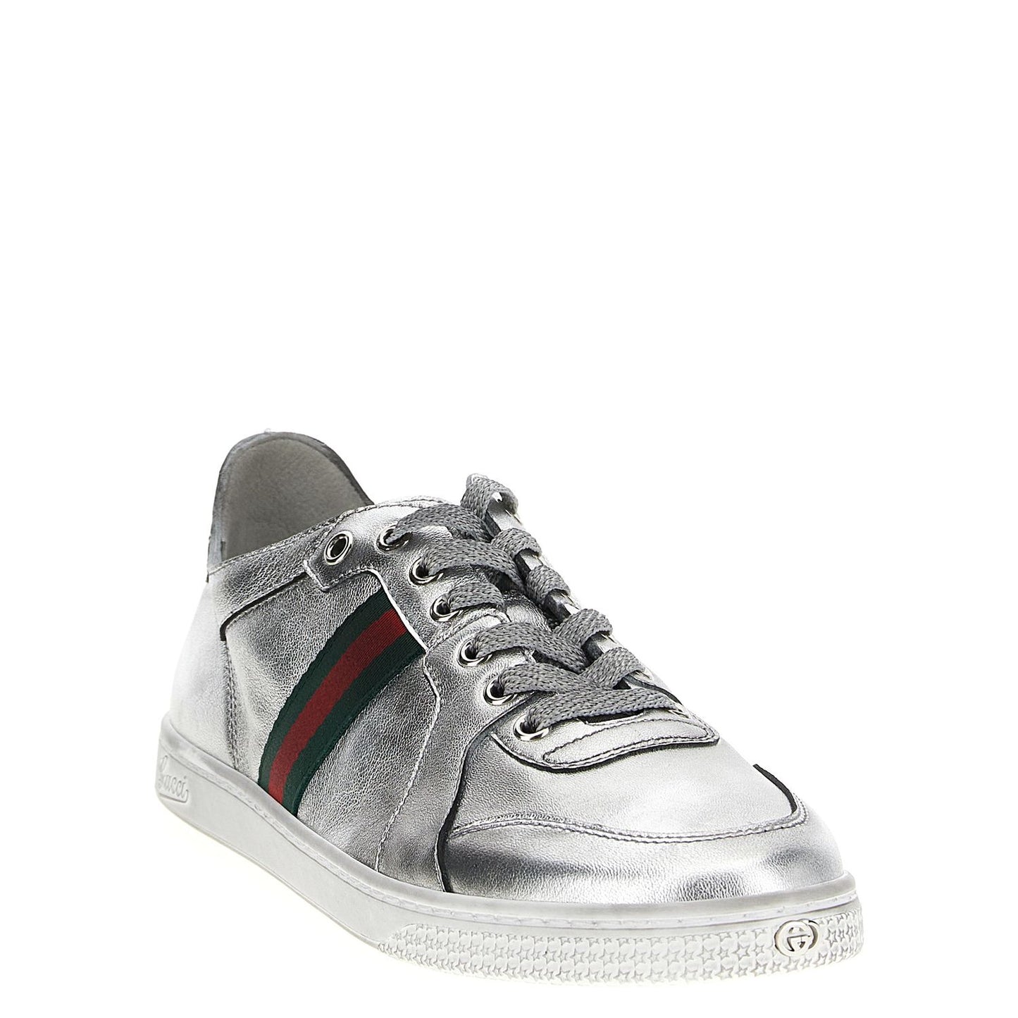 Gucci Silver Lamb Leather Athletic Sneakers