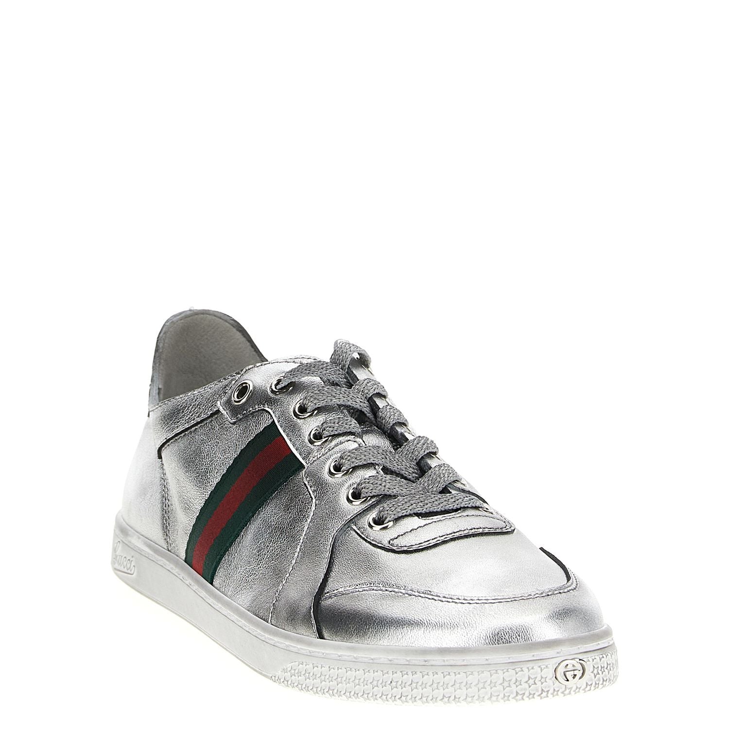 Gucci Silver Lamb Leather Athletic Sneakers