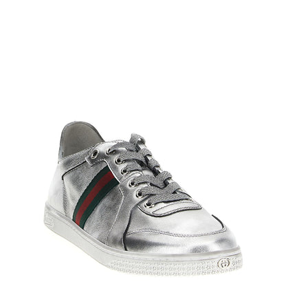 Gucci Silver Lamb Leather Athletic Sneakers