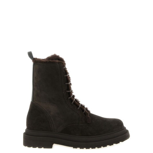 Brunello Cucinelli Brown Calfskin Lace-Up Boots