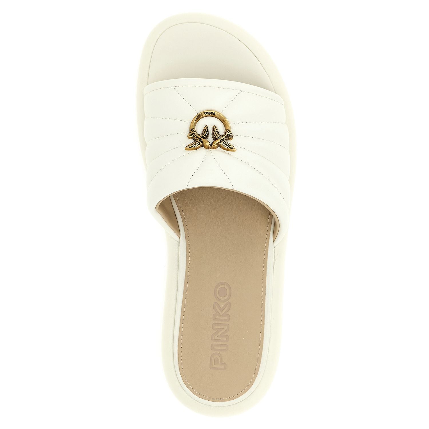 PINKO White Lambskin Slides