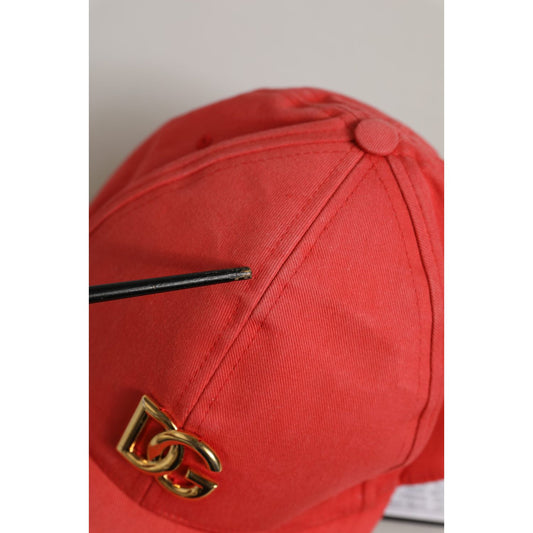 Dolce & Gabbana Men Red Cotton DG Logo Plaque Baseball Cap Hat