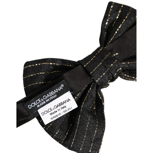 Dolce & Gabbana Men Black Pinstripe Silk Adjustable Neck Papillon Bow Tie