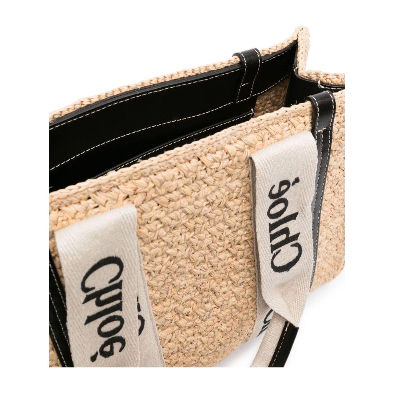 Chloè woven raffia design leather trim Handbag Beige Shopper Chloè