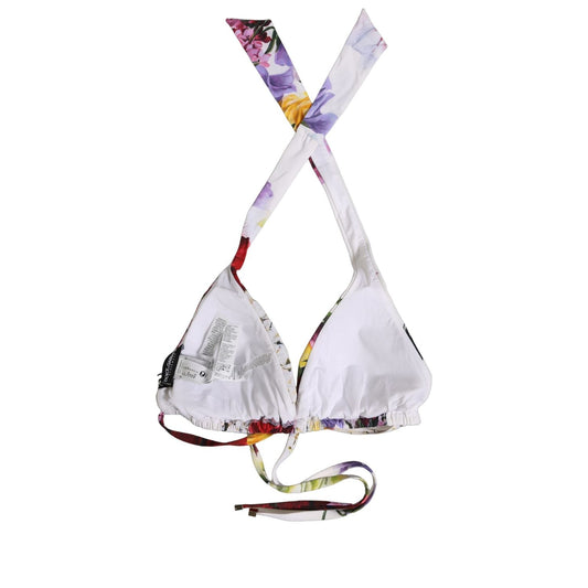 Dolce & Gabbana White Floral Print Triangle Beachwear Bikini Top