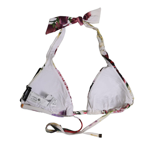 Dolce & Gabbana White Floral Print Triangle Beachwear Bikini Top