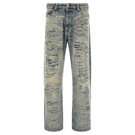 Diesel Blue Cotton Relaxed Fit Jeans