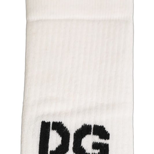 Dolce & Gabbana Men White Cotton Over The Calf Accessory Socks