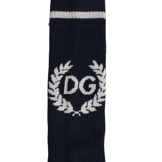 Dolce & Gabbana Men Navy Blue DG Logo Mid Calf Accessory Socks