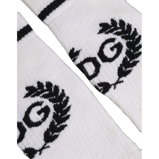 Dolce & Gabbana White Cotton DG Logo Mid Calf Accessory Socks