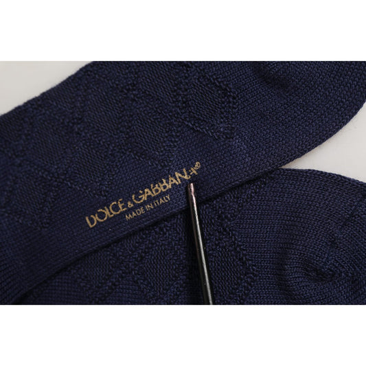 Dolce & Gabbana Navy Blue Wool Crest Logo Knee High Accessory Socks