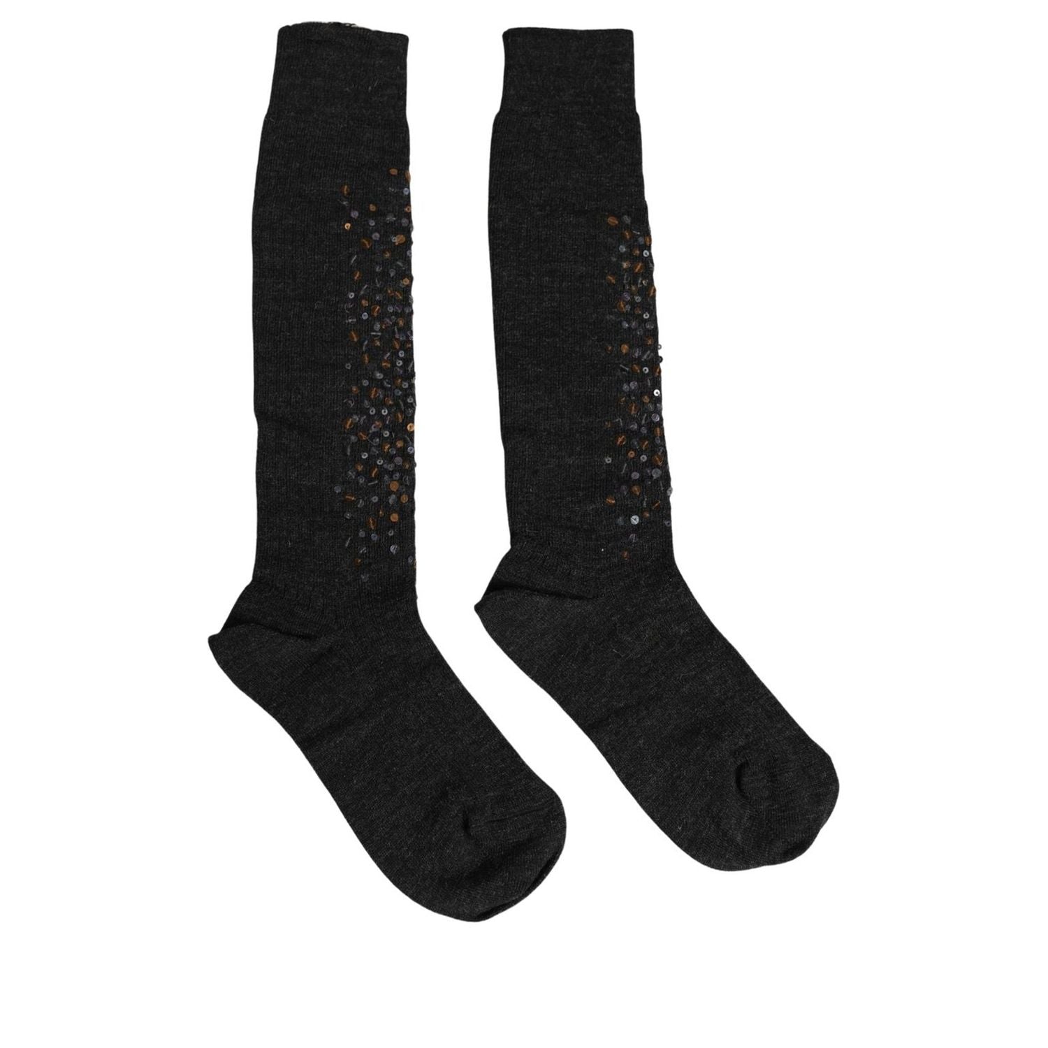 Dolce & Gabbana Dark Gray Sequined Wool Knee High Accessory Socks