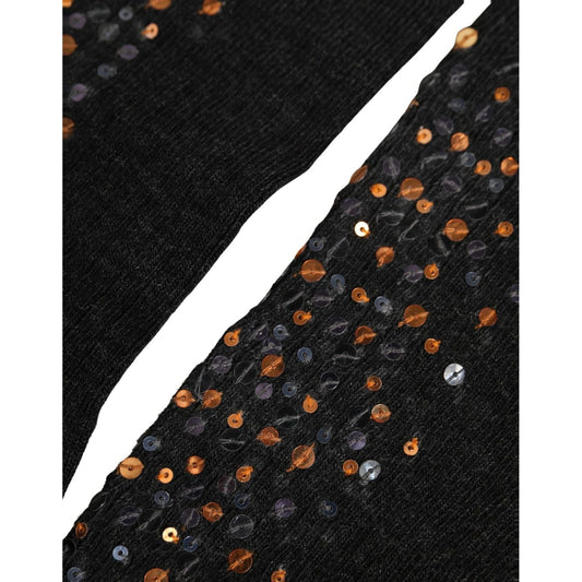 Dolce & Gabbana Dark Gray Sequined Wool Knee High Accessory Socks